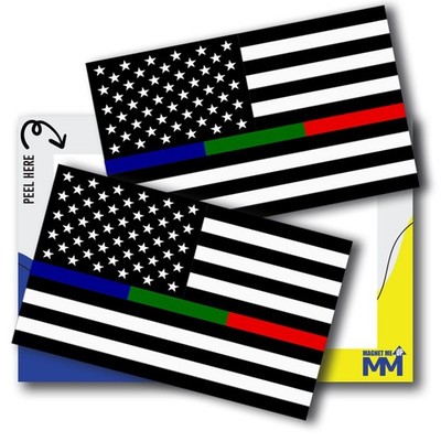 Magnet Me Up Thin Line American Flag Adhesive Decal Sticker, 3x5'', 2Pk- USA Made