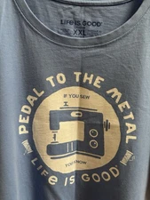 Life Is Good Women's Pedal to the Metal Sewing Short Sleeve Boxy Tee XXL Blue