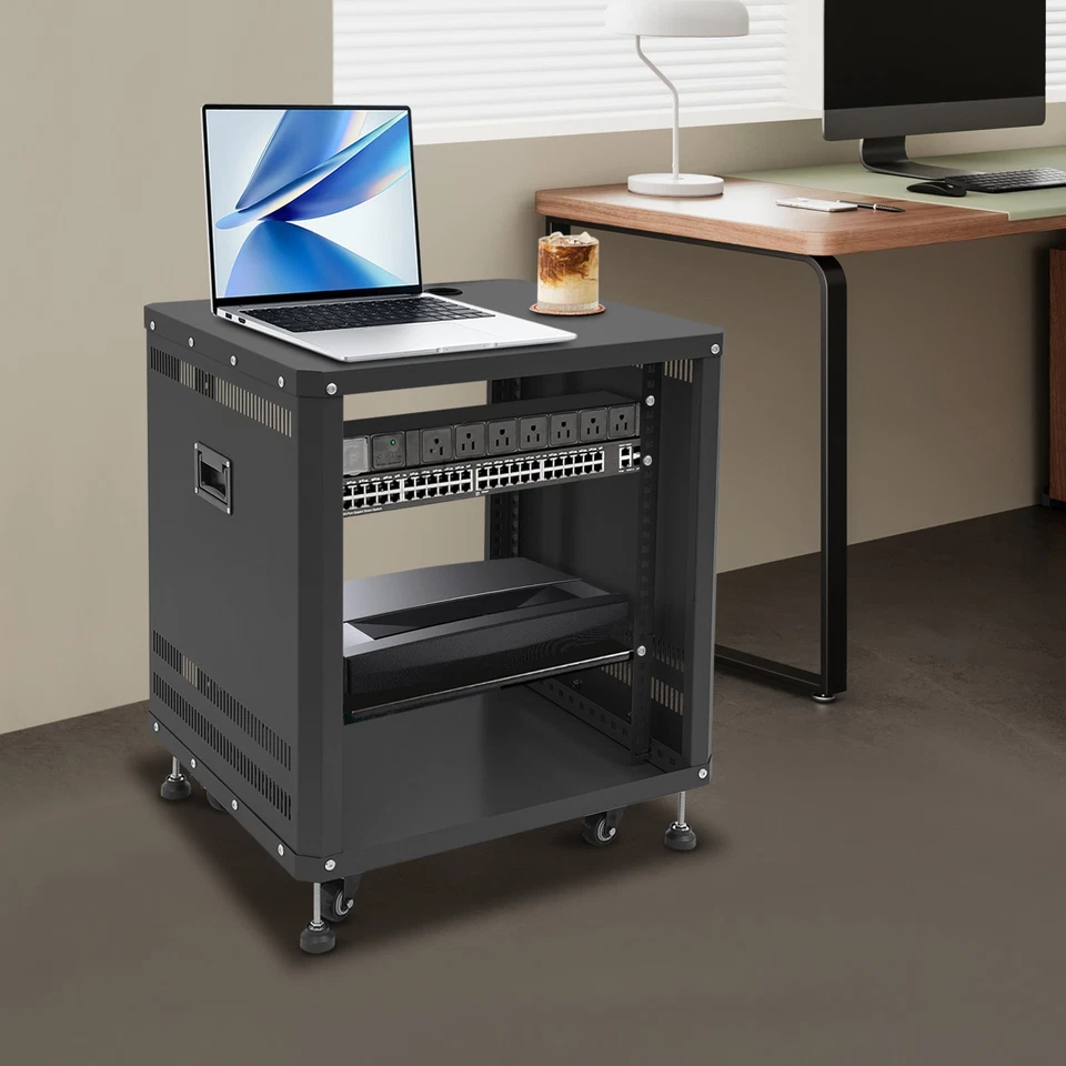 12U AV Rack Stand with Caster Wheels Network Stereo Recording Studio Rack - Image 4 of 4