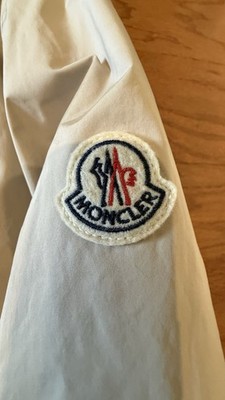 Moncler Beige Hooded Puffer Jacket Mens  Logo Striped Drawstrings Accents