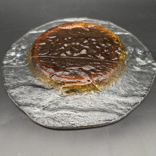 Vtg MCM 8.5 Inch Pertti Santalahti Humppila Glass Plate Clear And Amber - Picture 2 of 10