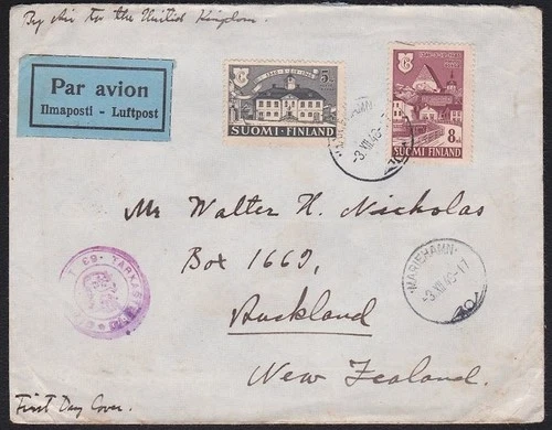 FINLAND 1946 cover - Poorvo FDC airmail MARIEHAMN to New Zealand...........D6875