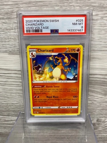 2020 POKEMON SWORD & SHIELD VIVID VOLTAGE #025 CHARIZARD-NON FOIL PSA 8