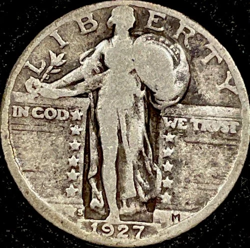 1927 S Standing Liberty Quarter- 90% Silver- Very Good Condition