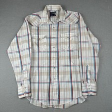 Vintage Wrangler Pearl Snap Western Shirt Mens 16.5-35 L Long Tails Made In USA