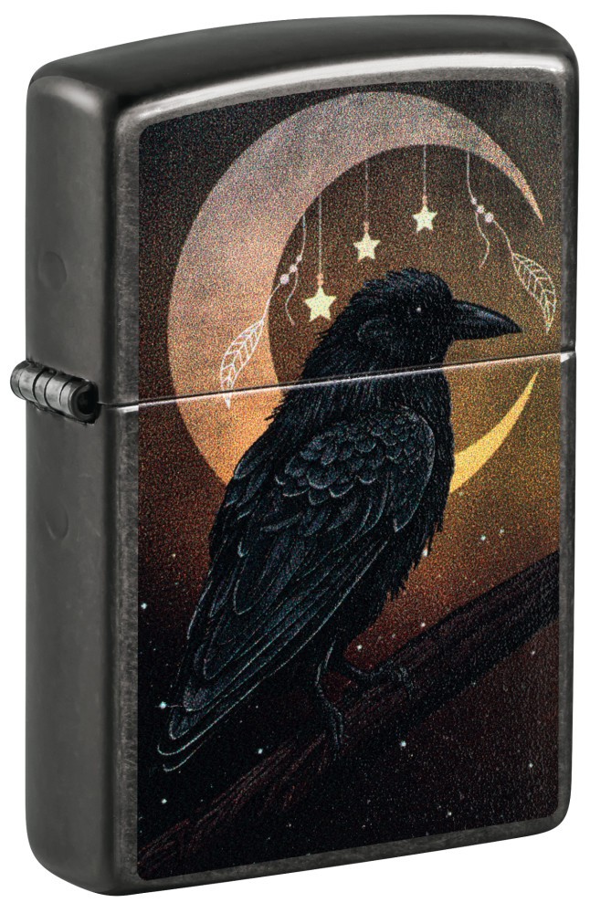 Zippo Raven Moon Design Grey Windproof Pocket Lighter, 47135