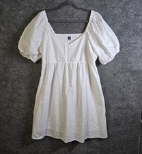 Old Navy Dress Womens L White Puff Sleeve Mini Smocked Textured Beach