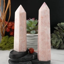 Pink Opal Tower Crystal Point Wand Stone Spiritual Decor Energy Protection Gift