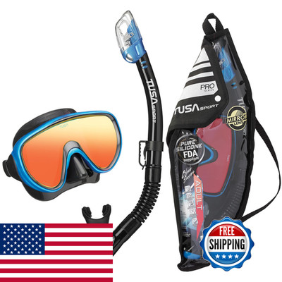 Tusa Sport Adult Serene Mask And Snorkel Combo Black/Fishtail Blue Mirrored