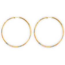 NEW 14K TRI COLOR GOLD DC HEART HOOP EARRINGS