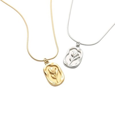 Embossed Tulips Jewelry Unique Flower Pendant Neckchain for Fashionable Women