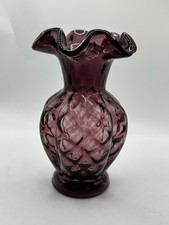 Vintage Fenton Amethyst Purple Optic Swirl Melon Glass Ruffle Top 5.5" Vase