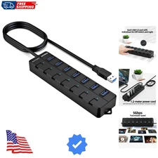 USB hub,7 Port USB 3.0 Hub, USB Splitter with Individual On/Off Switches and ...