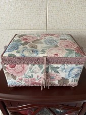 Floral Fabric Sewing Basket with Handle, Tray Insert, Compartments & Pin Cushion
