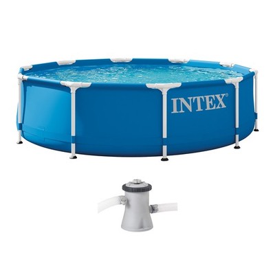 Intex 28201EH 10' x 30'' Metal Frame Round Above Ground Swimming Pool with Pump