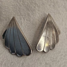 Vintage 1980s Modernist 925 Sterling Silver Electroformed Fan Post Earrings
