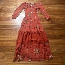 Figueroa & Flower Maxi Dress Floral Embroidered Long Sleeve Boho Cottagecore S