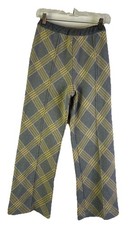 Vintage 70s Womens Small Diamond Plaid Knit High Rise Wide Leg Pants Disco Hippy