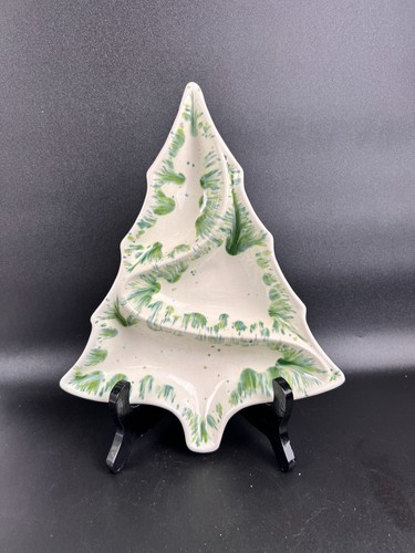 Vintage Atlantic Mold Glazed Ceramic Divided Christmas Tree Plate MCM Large