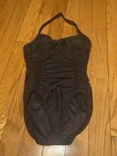 Women's Lands' End Black One Piece Full Coverage Side Panel Swimsuit Size 10