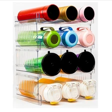Water Bottle Storage Rack 4-Pack for 12 Tumblers w/ Acrylic Box for Straws New