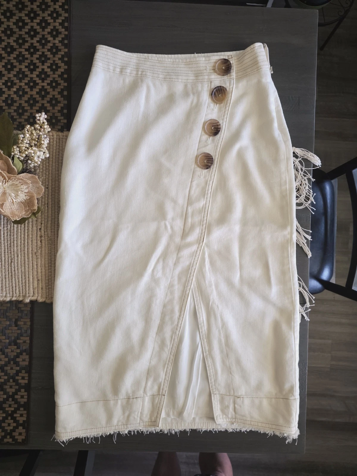 Maeve Anthropologie Linen Lined Slit Skirt Side Zip Sz 2/28W X 30"L