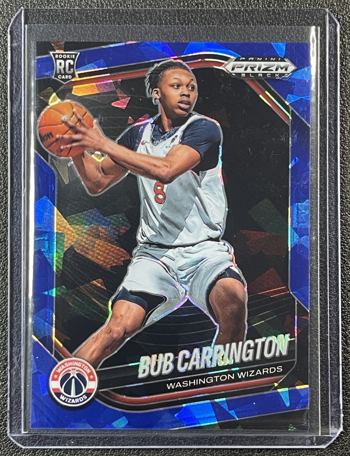 BUB CARRINGTON 2024-25 PANINI PRIZM BLACK #92 ROOKIE BLUE ICE RC 54/125 WIZARDS
