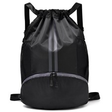 Black Drawstring Gym Bag for Men, Waterproof Drawstring Backpack for Women, S...