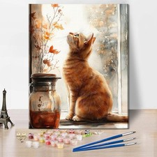Cat on Windowsill Paint by Numbers Kit for Adults Beginners DIY Art Craft