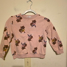 H M Girls Pink Squirrel Animal Graphic Print Fleece Pullover Sweatshirt Size 6
