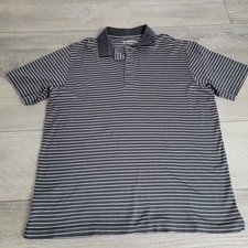 Eddie Bauer Men s Polo Shirt Large - Gray White Pinstripe Short Sleeve