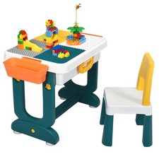 5 in 1 Kids Activity Table Chair Set w/ Toddler Luggage Building Block Desk