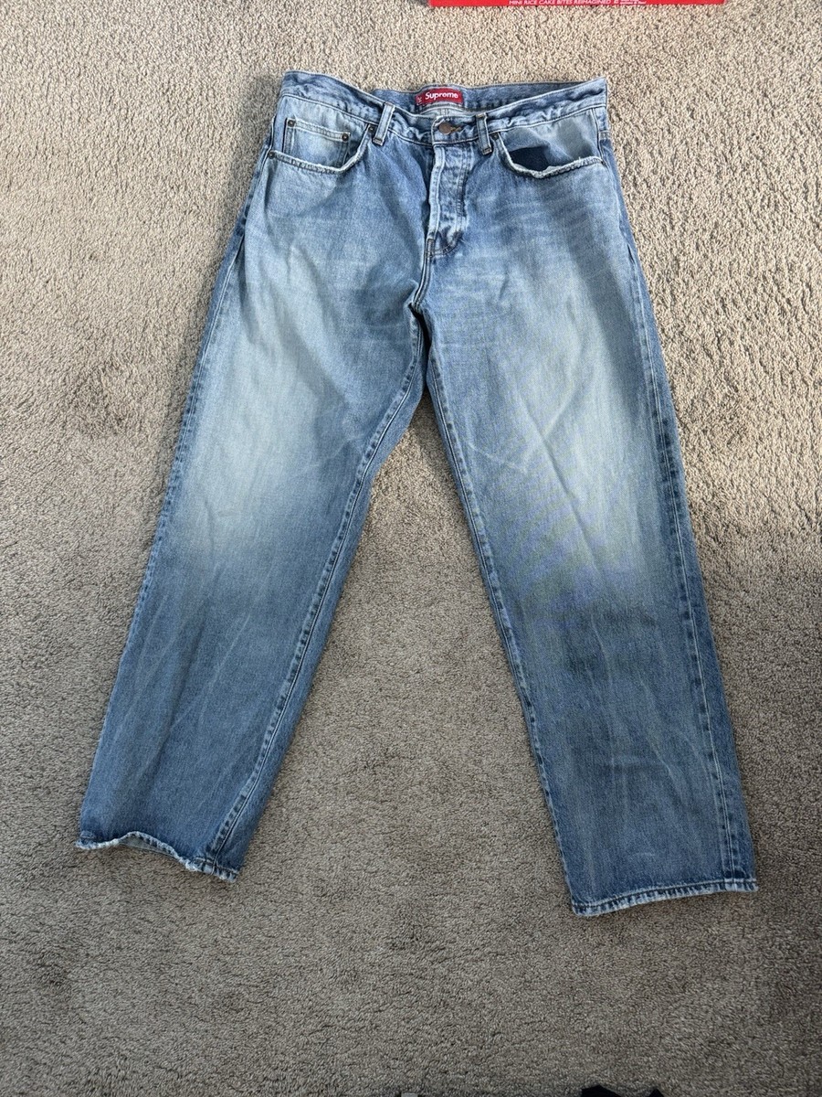 Supreme Distressed Loose Fit Selvedge Jean Washed Indigo 34 Supreme Distressed Loose Fit Selvedge Jean Washed Indigo 34
