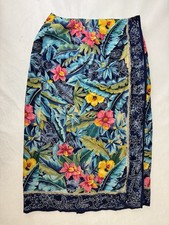 Vintage 90s Y2K Talbots 100 Silk Floral Tropical Skirt Blue Women 10P Petite