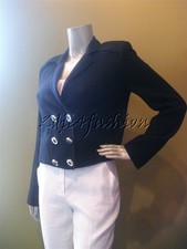 $2440 New Fendi Navy Blue Button Detail Crop Wool Silk Lining Jacket 8 42