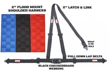 OFF ROAD RACE 2" HARNESS BLACK CHECKERBOARD 3 POINT FLOOR Y MOUNT BELT