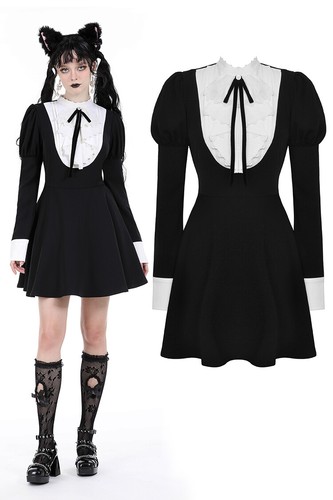 DARK IN LOVE Women Black Lolita Gothic Cute Long Bubble Sleeve Short Party Dress - Bild 1 von 18