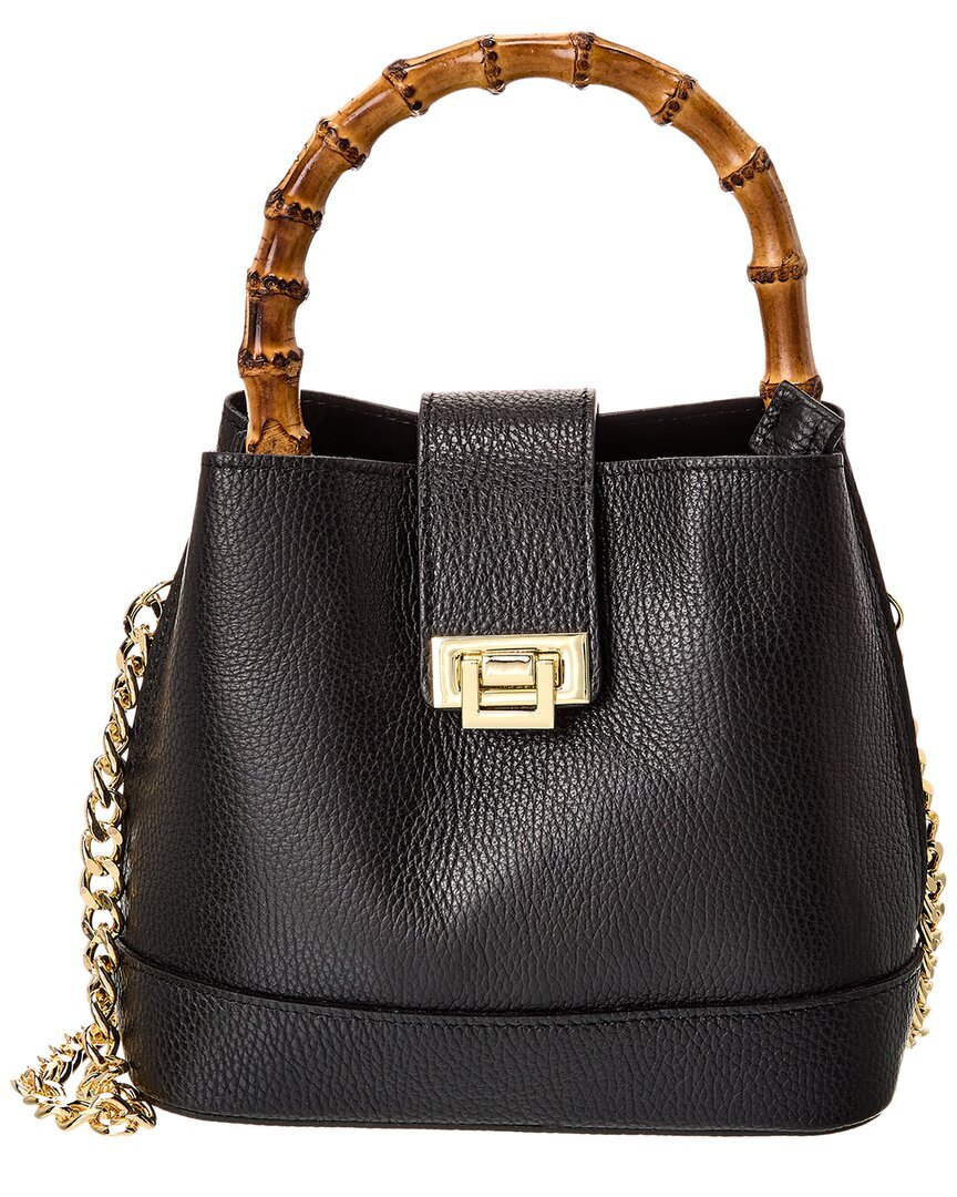 Женская сумка-ведро с верхней ручкой из итальянской кожи черного цвета 19090₽