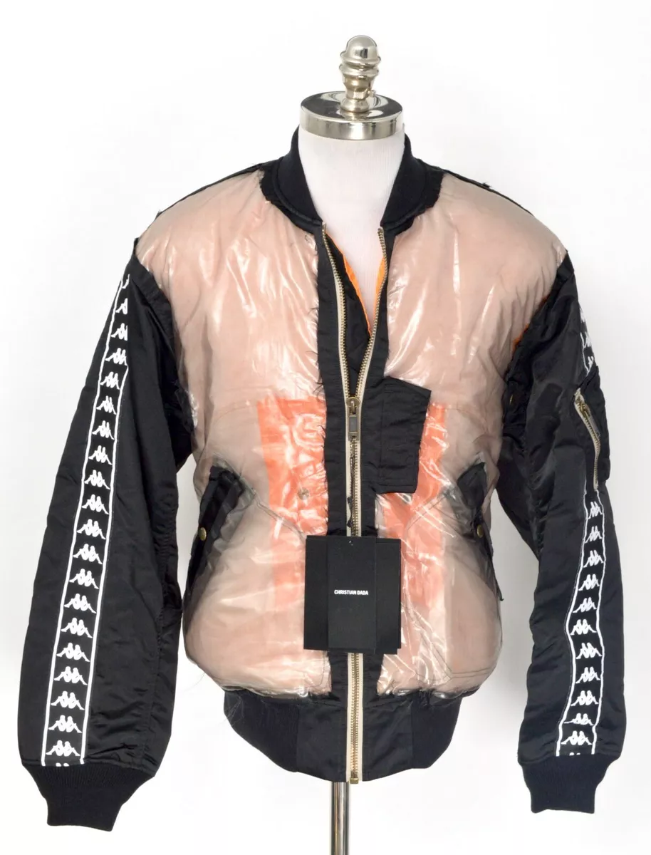 NWT CHRISTIAN DADA Black Orange Clear Military Bomber Jacket Coat