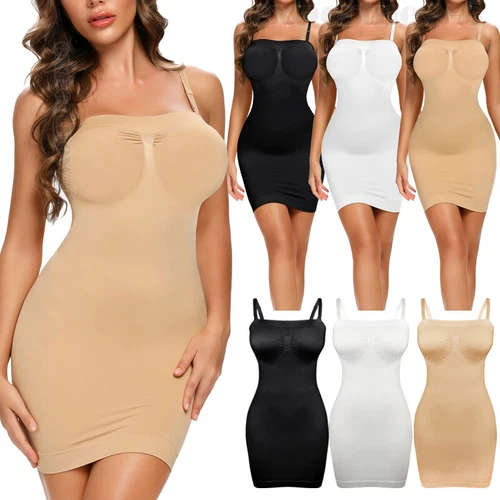 Mini abito donna taglie forti tubo senza spalline slip completo cinghie regolabili camicia - Foto 1 di 27