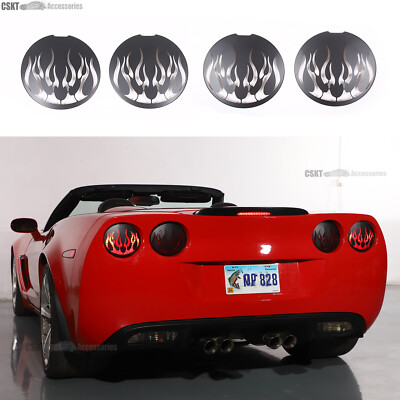 4pcs/set Stainless Tail Light Flame Overlay Plate Trim Fits Corvette C6 2005-13