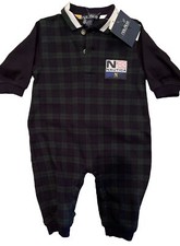New Nautica 6-12 Mo plaid One-Piece Outfit Baby Boys rom,per pants set Ret 35.00