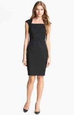 TED BAKER Black Wool-Blend Square Neck Sheath Suiting Pencil Dress 0 TB = 2 = XS