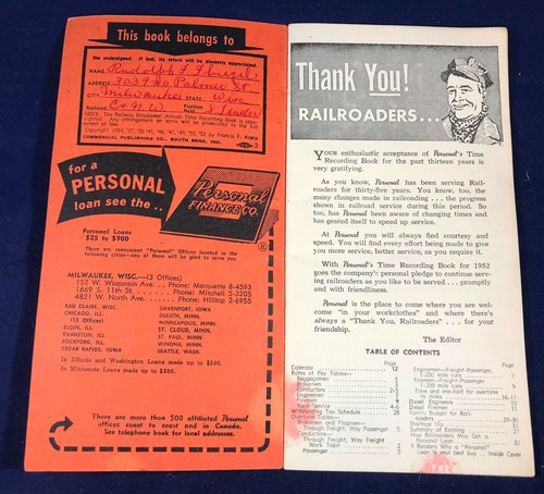 Personal's Annual Time Recording Book for Railway Employees 1952 - Picture 3 of 11