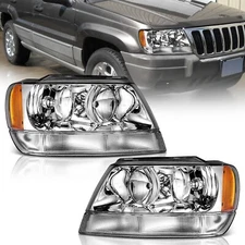 WEELMOTO Headlights Assembly For 1999-2004 Jeep Grand Cherokee Pair Headlamp L+R