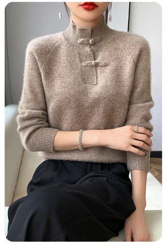 Women Half-high Collar Knitted Basic Sweater Pullover Autumn Winter Soft Top - Bild 22 von 29