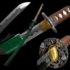 Katana Full Tang Handmade Japanese 1095 Carbon Steel Green Samurai Sword