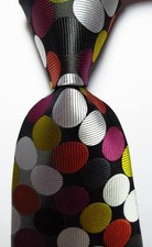 New Classic Dot Black White Red Gold JACQUARD WOVEN Silk Men's Tie Necktie