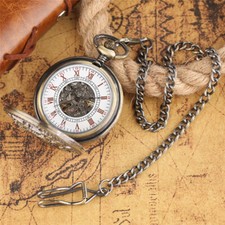 Antique Style Phoenix Automatic Skeleton Pocket Watch with Chain Men Women Gifts