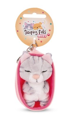 NICI Schlüsselanhänger Sleeping Pets Katze grau getigert Plüsch 8cm NEU